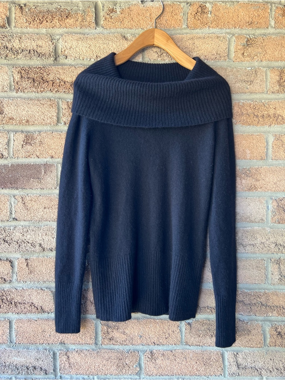 APT. 9 100% Pure Cashmere Black Foldover Cowl Neck Sweater Size S Luxury Knit